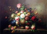 unknow artist, Floral, beautiful classical still life of flowers.067